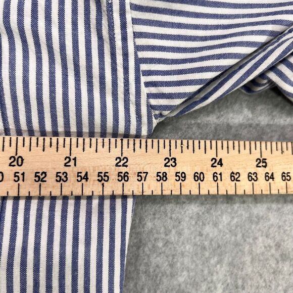 Roots Button Up Shirt Mens Small Blue White Striped Long Sleeve Chambray Pockets - Picture 8 of 12